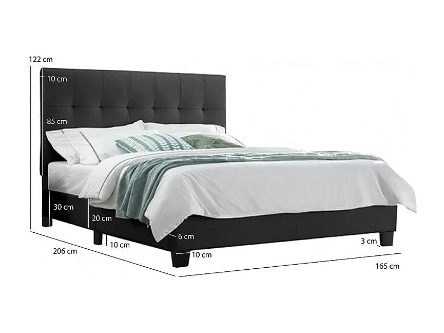 Lit double 160 x 200 cm en simili noir + sommier fixe - PANDORA