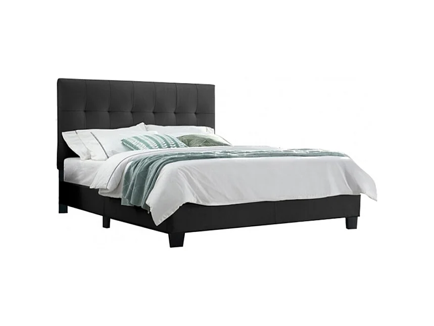 Lit double 160 x 200 cm en simili noir + sommier fixe - PANDORA