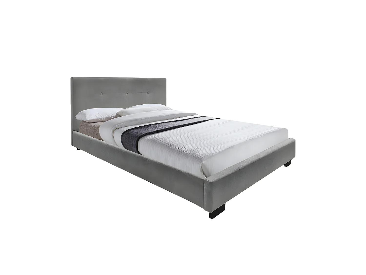 Lit double 140 x 190 cm en tissu gris + sommier fixe - BELLAGIO