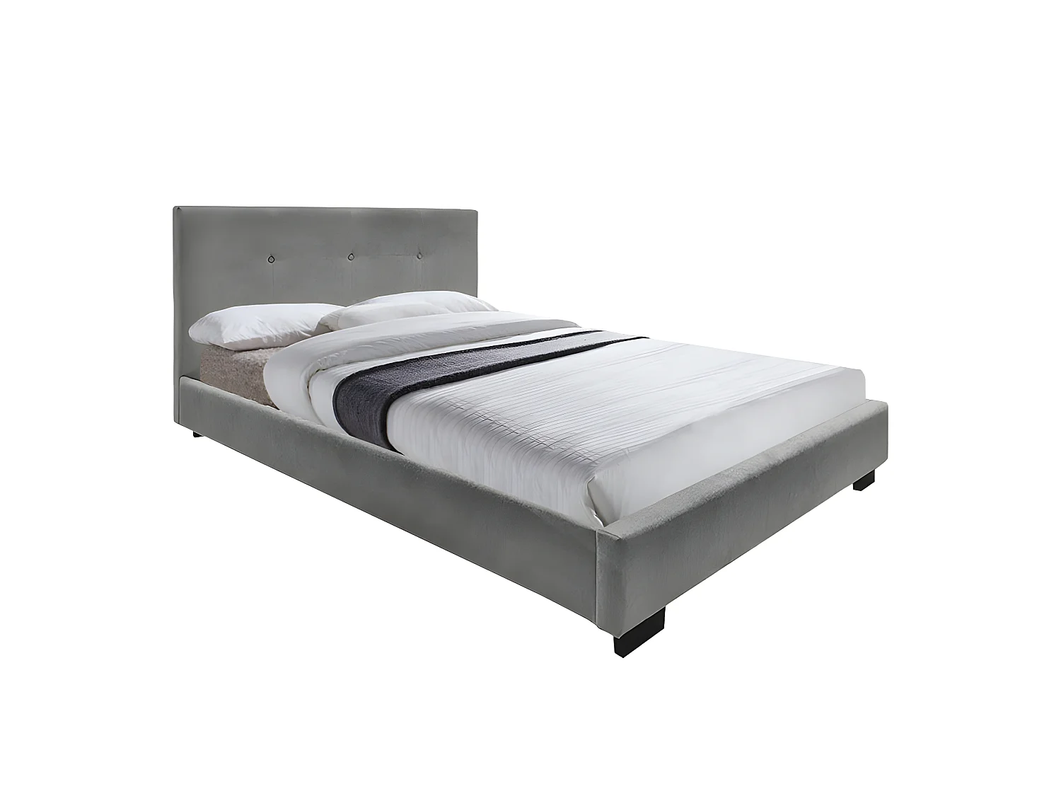 Lit double 140 x 190 cm en tissu gris + sommier fixe - BELLAGIO