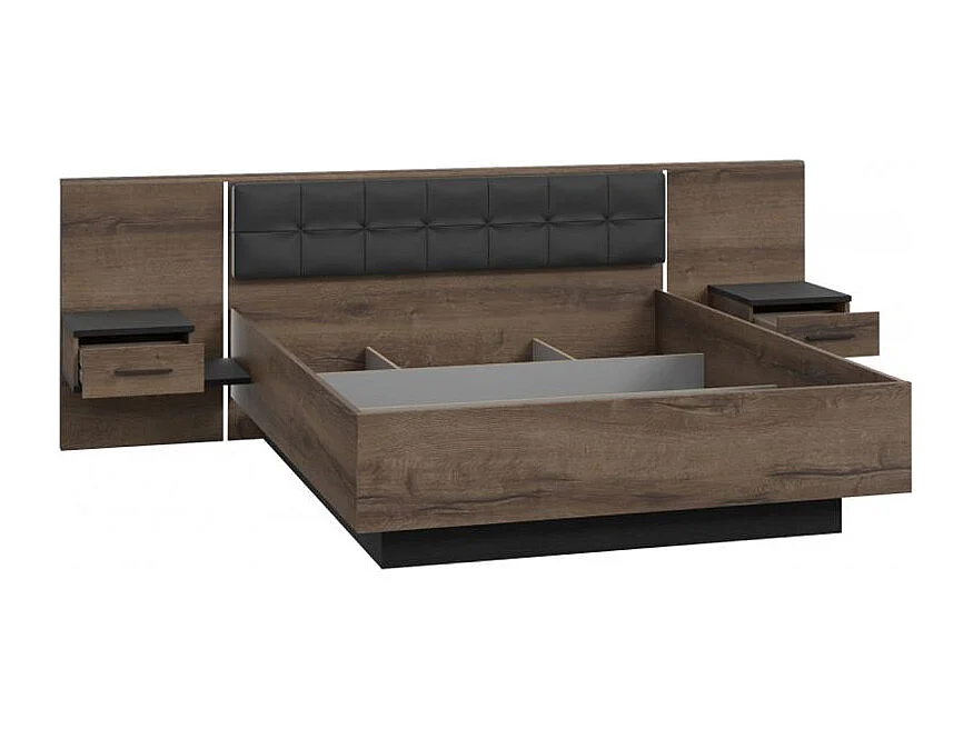 Lit double 180 x 200 décor chêne foncé et noir avec LED - RIVIERA