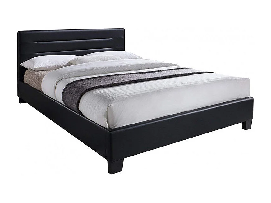 Lit double en simili noir 140 x 190 cm + sommier inclus - BALI