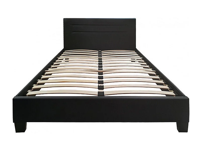 Lit double en simili noir 140 x 190 cm + sommier inclus - BALI
