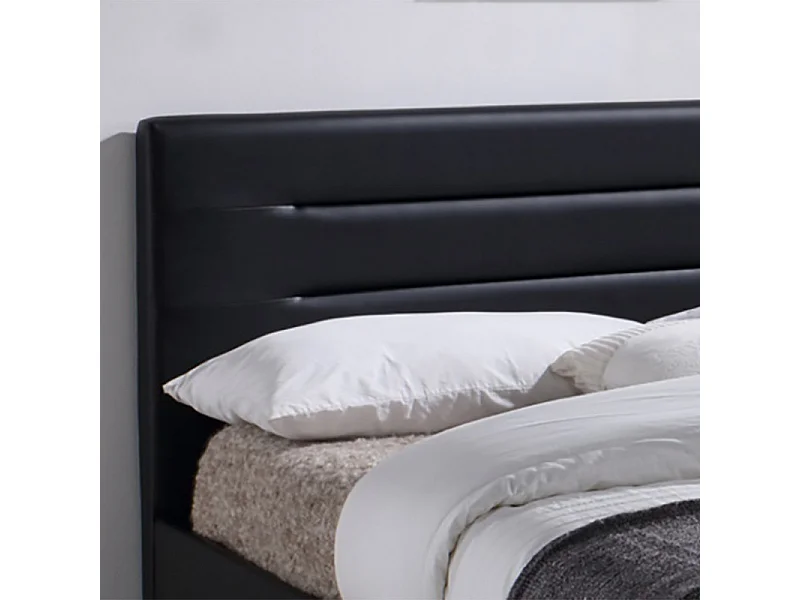 Lit double en simili noir 140 x 190 cm + sommier inclus - BALI