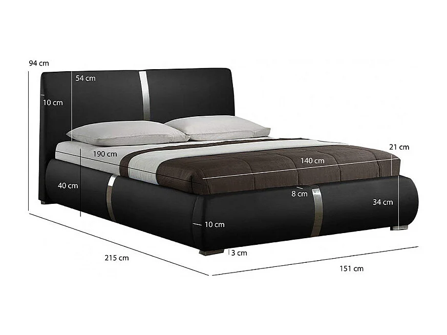 Pack lit 140 x 190 cm en simili noir + matelas - EDEN