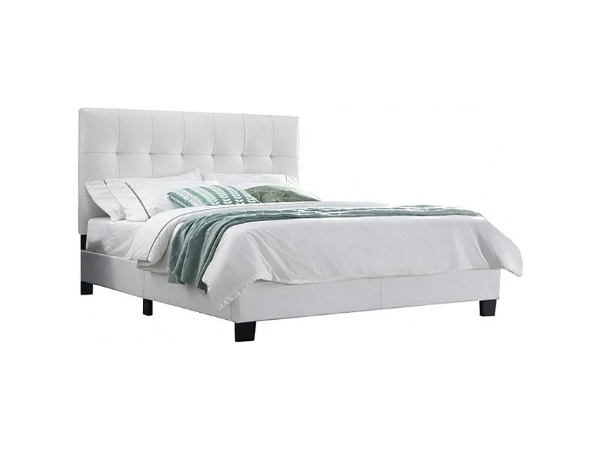 Lit double 140 x 190 cm en simili blanc + sommier fixe - PANDORA