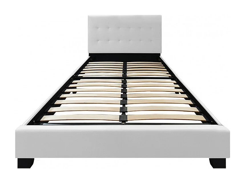 Lit double 140 x 190 cm en simili blanc + sommier fixe - PANDORA