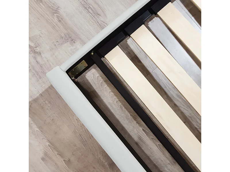 Lit double 140 x 190 cm en simili blanc + sommier fixe - PANDORA