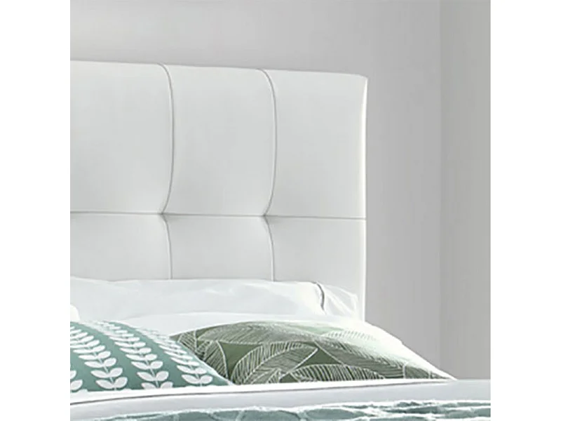 Lit double 140 x 190 cm en simili blanc + sommier fixe - PANDORA