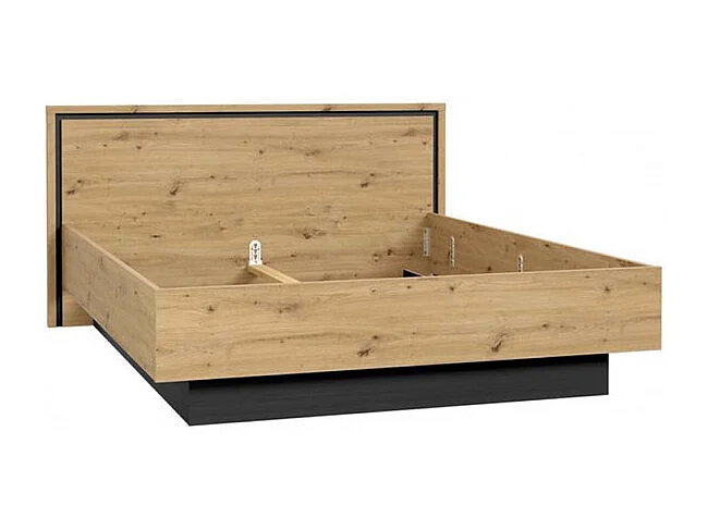 Lit 160 x 200 cm tête de lit décor chêne naturel et noir mat - ALIA