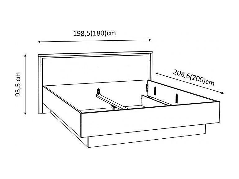 Lit 160 x 200 cm tête de lit décor chêne naturel et noir mat - ALIA