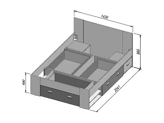 Lit 140 x 200 cm tiroirs et rangements décor bois clair blanc - MILO