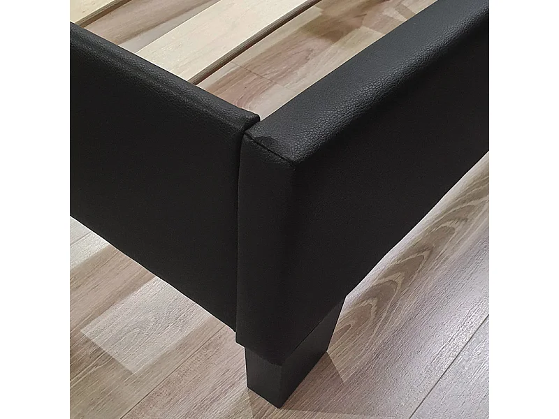 Pack lit 140 x 190 cm en simili noir + matelas - BALI