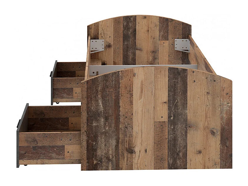 Lit 90 x 200 cm 2 tiroirs décor bois vintage et béton gris - BUCKY