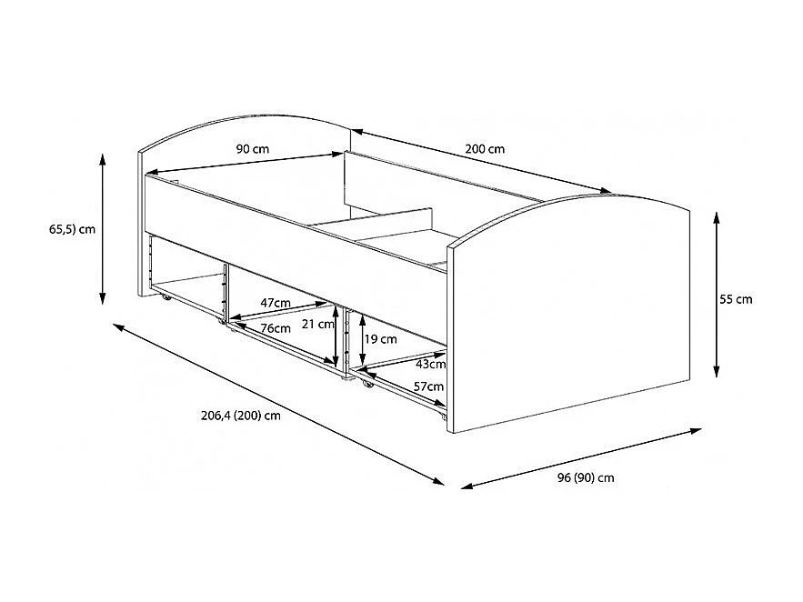 Lit 90 x 200 cm 2 tiroirs décor bois vintage et béton gris - BUCKY