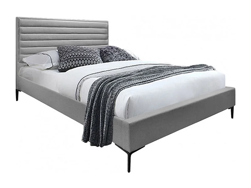 Pack lit 160 x 200 cm en tissu gris + matelas - PALAZZO