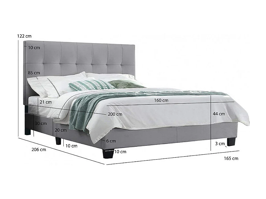 Pack lit 160 x 200 cm en simili gris + matelas - PANDORA