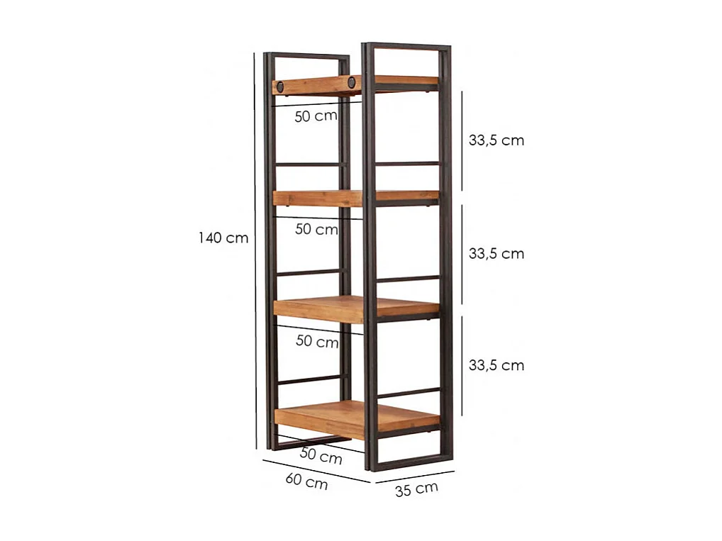 Bibliothèque 140 x 60 cm 4 étagères acacia et métal - WORKSHOP