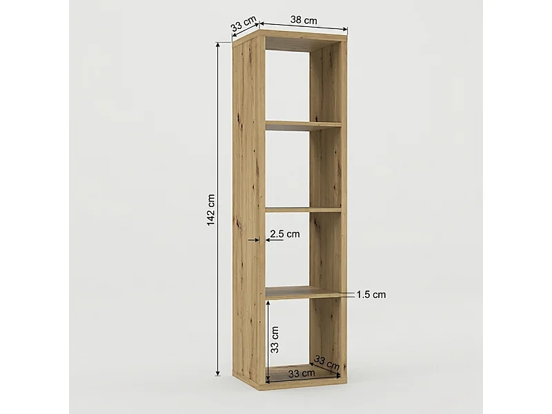 Etagère colonne 4 casiers décor bois rustique texturé - CLASSICO