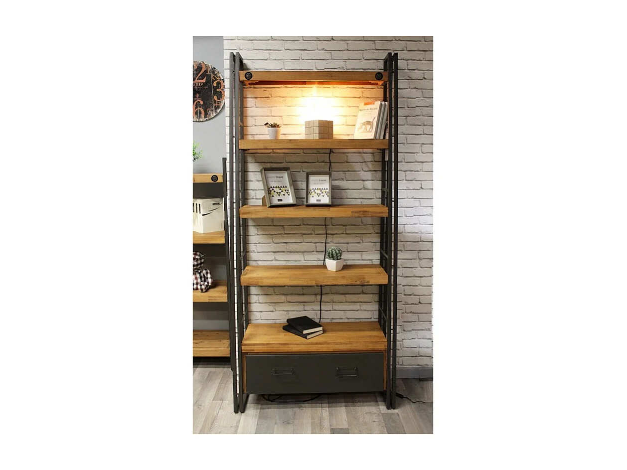 Bibliothèque inclinée 195 x 90 cm tiroir acacia et métal - WORKSHOP