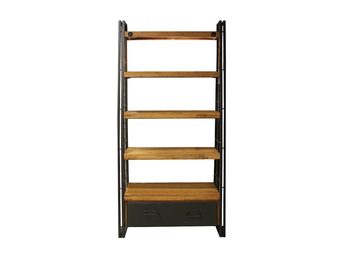 Bibliothèque inclinée 195 x 90 cm tiroir acacia et métal - WORKSHOP