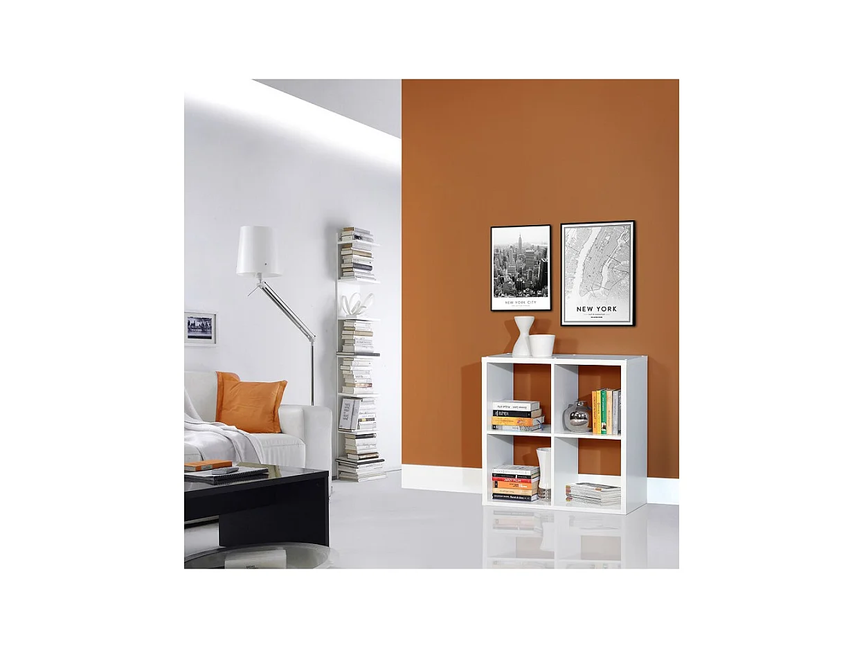 Etagère cube 4 casiers décor blanc - Classico