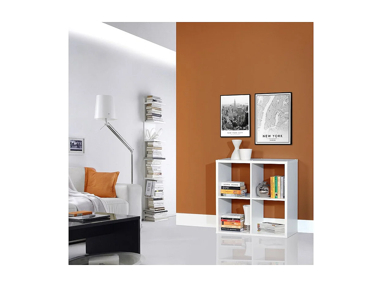 Etagère cube 4 casiers décor blanc - Classico