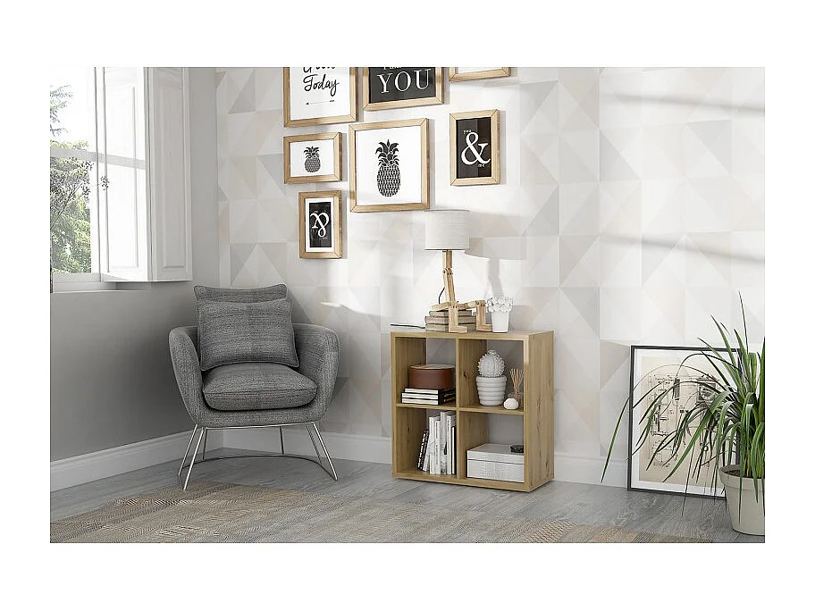 Etagère cube 4 casiers décor bois rustique texturé - CLASSICO