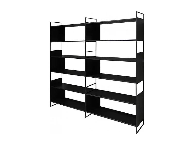 Bibliothèque 6 étagères L.180 cm en métal et décor bois noir - CONCEPT