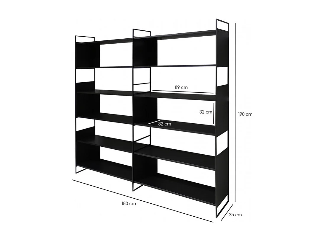 Bibliothèque 6 étagères L.180 cm en métal et décor bois noir - CONCEPT