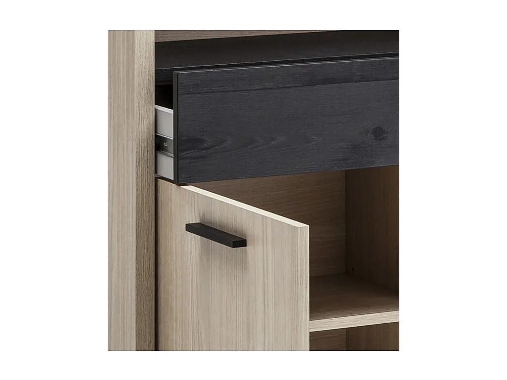 Bibliothèque 3 portes 3 tiroirs décor chêne clair et noir – LEONARDO