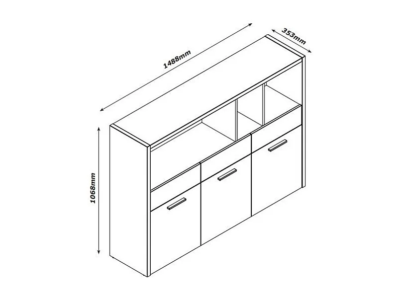 Bibliothèque 3 portes 3 tiroirs décor chêne clair et noir – LEONARDO