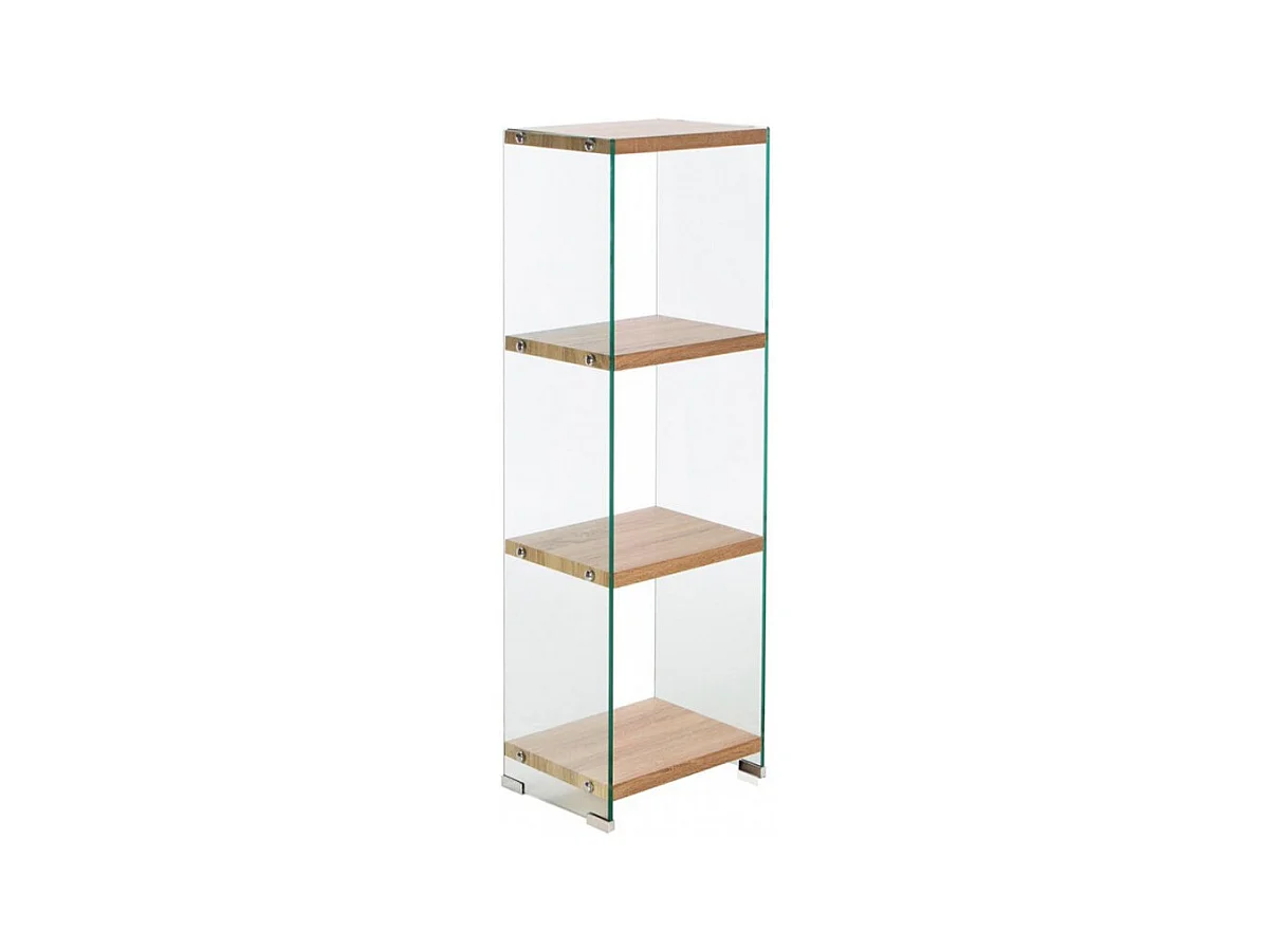 Bibliothèque H. 125 cm en verre trempé et 3 étagères décor chêne - ICE