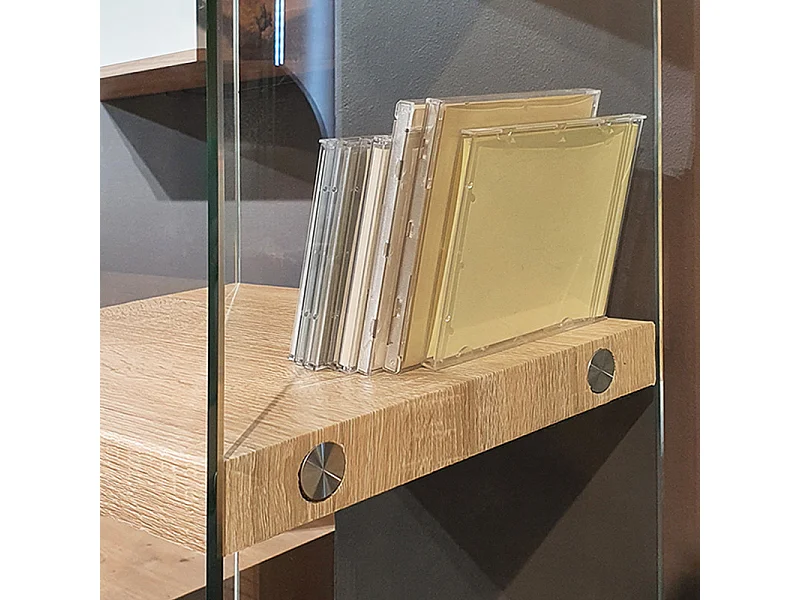Bibliothèque H. 125 cm en verre trempé et 3 étagères décor chêne - ICE