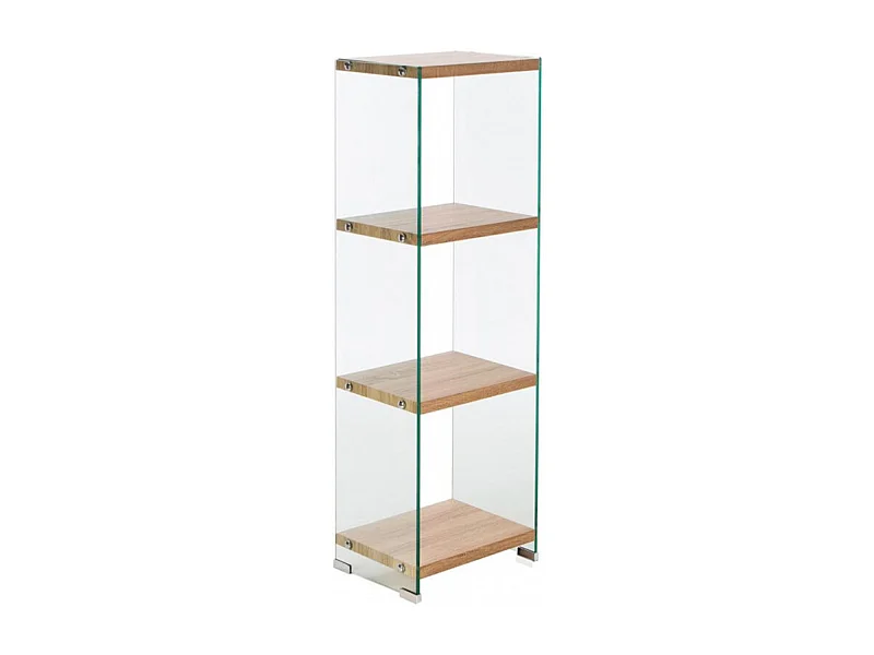 Bibliothèque H. 125 cm en verre trempé et 3 étagères décor chêne - ICE