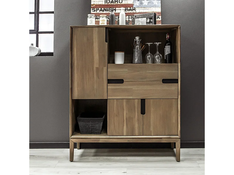 Meuble de rangement bois design 2 tiroirs et placards - KASSIA