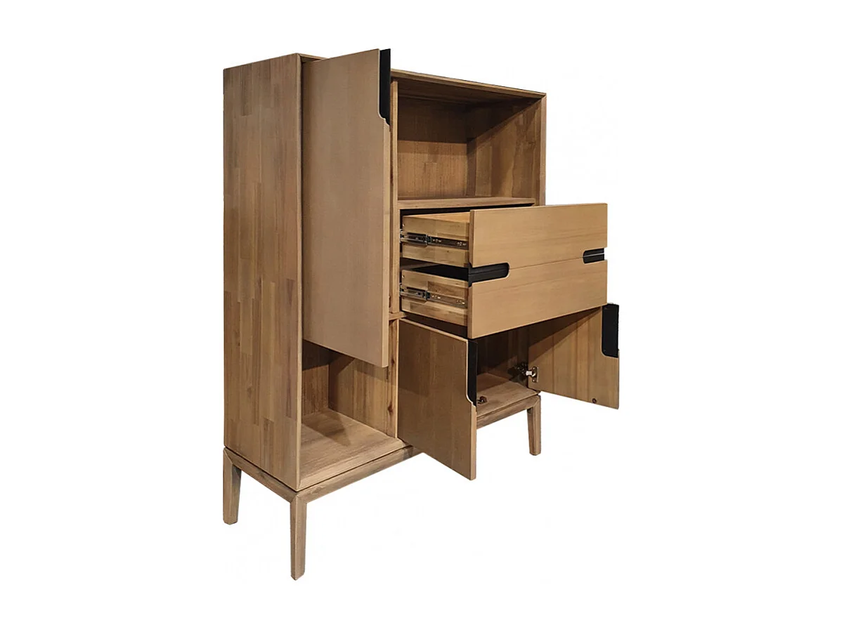 Meuble de rangement bois design 2 tiroirs et placards - KASSIA