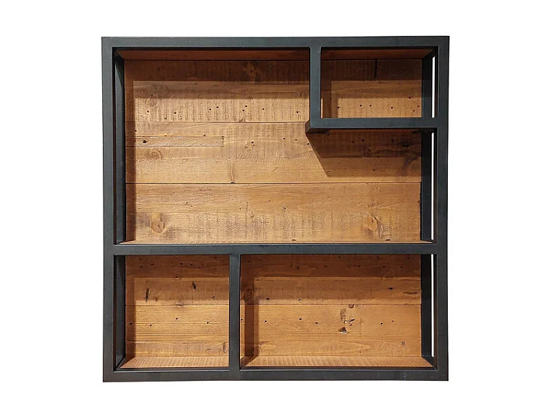 Etagère murale bois rustique et métal noir 60x60 cm - FACTORY
