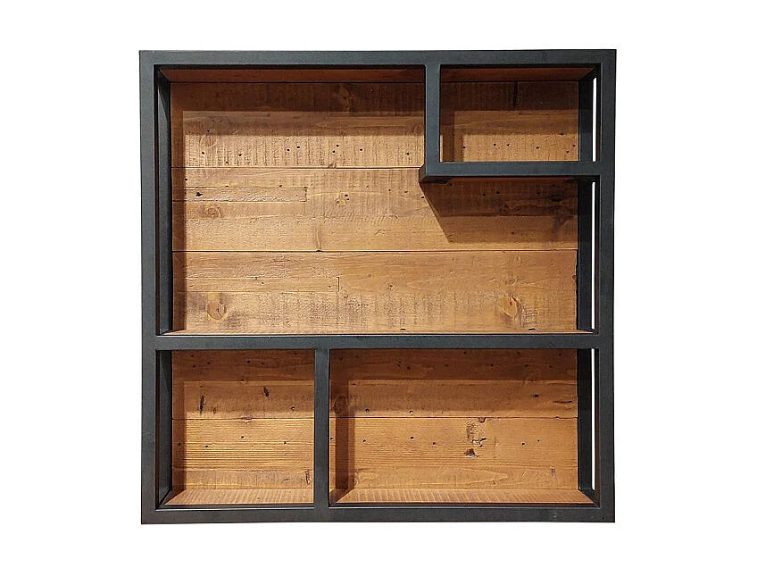 Etagère murale bois rustique et métal noir 60x60 cm - FACTORY