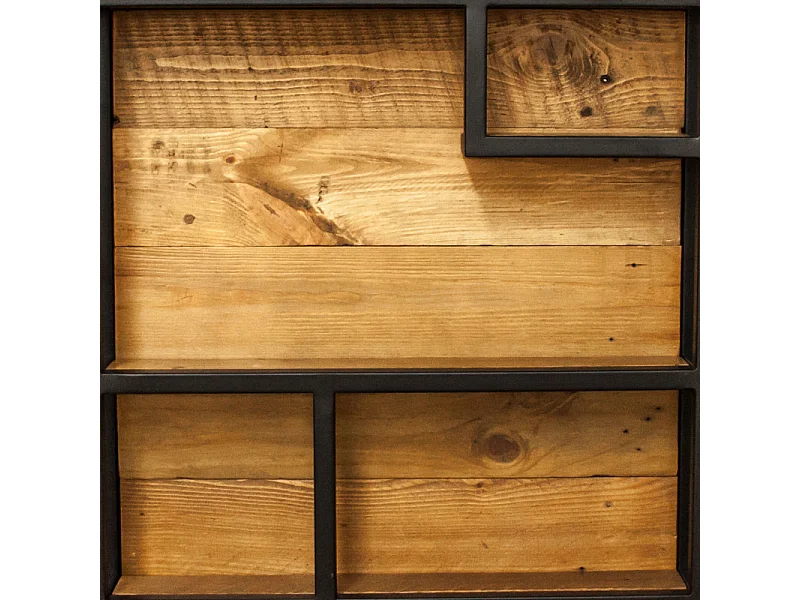 Etagère murale bois rustique et métal noir 60x60 cm - FACTORY