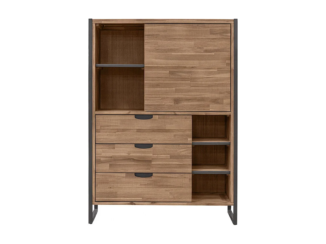 Étagère 3 tiroirs 5 niches 1 porte en bois d'acacia et métal - MAYBEL