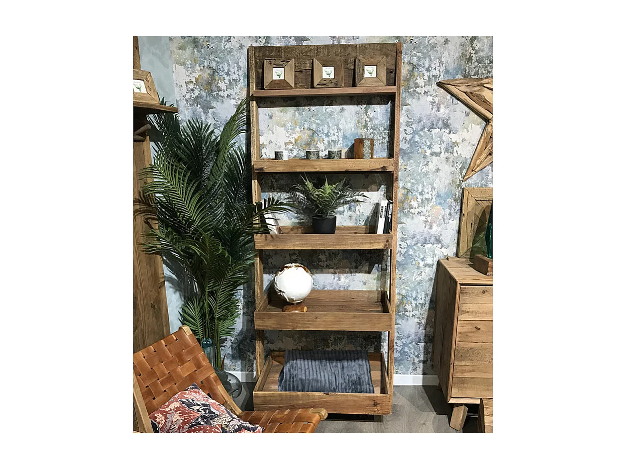 Bibliothèque échelle inclinée 200 cm en bois massif recyclé - CHALET