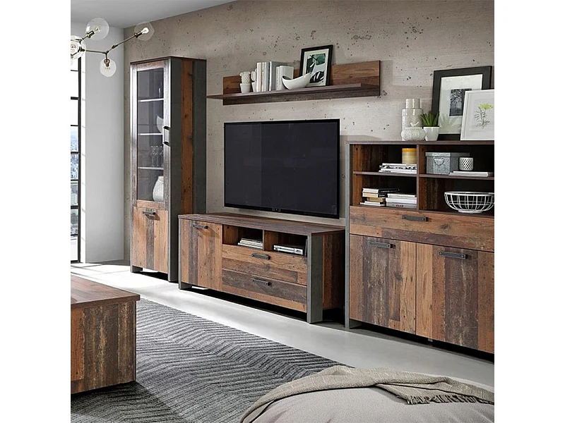 Etagère murale 160 cm décor bois vieilli - BUCK