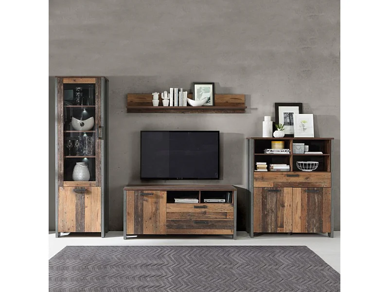 Etagère murale 160 cm décor bois vieilli - BUCK