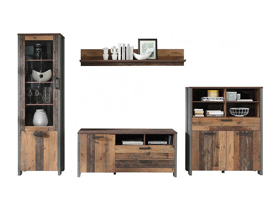 Etagère murale 160 cm décor bois vieilli - BUCK