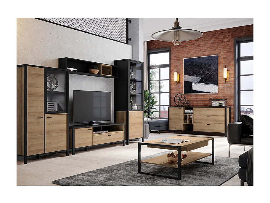 Etagère murale 150 cm 1 niche décor bois de chêne et noir - MODE