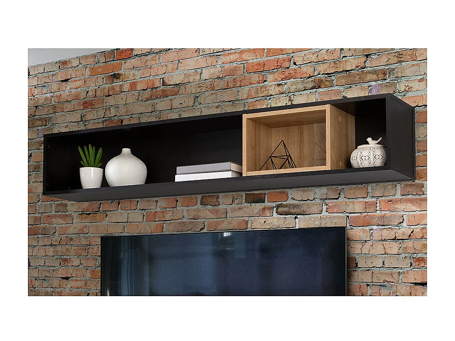 Etagère murale 150 cm 1 niche décor bois de chêne et noir - MODE
