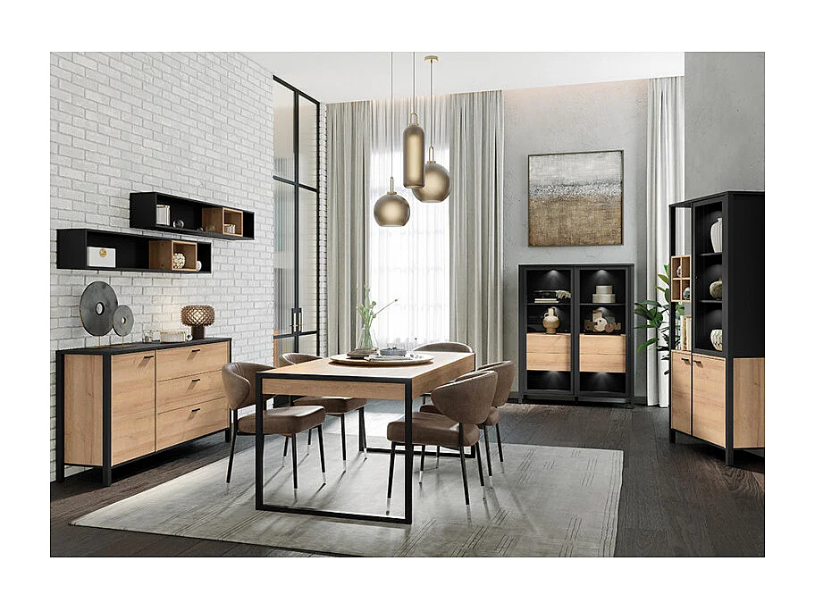 Etagère murale 150 cm 1 niche décor bois de chêne et noir - MODE