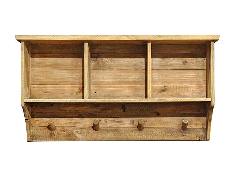 Étagère murale L. 87 cm en bois de pin recyclé avec crochets - CHALET