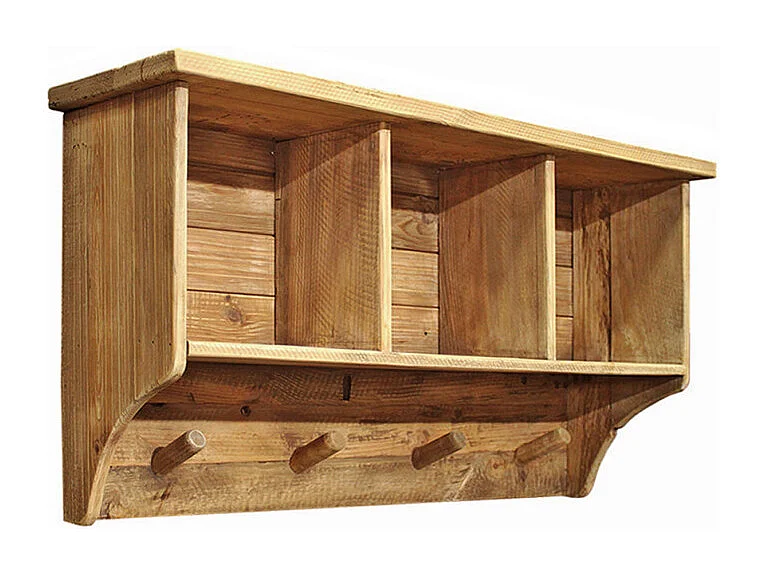 Étagère murale L. 87 cm en bois de pin recyclé avec crochets - CHALET